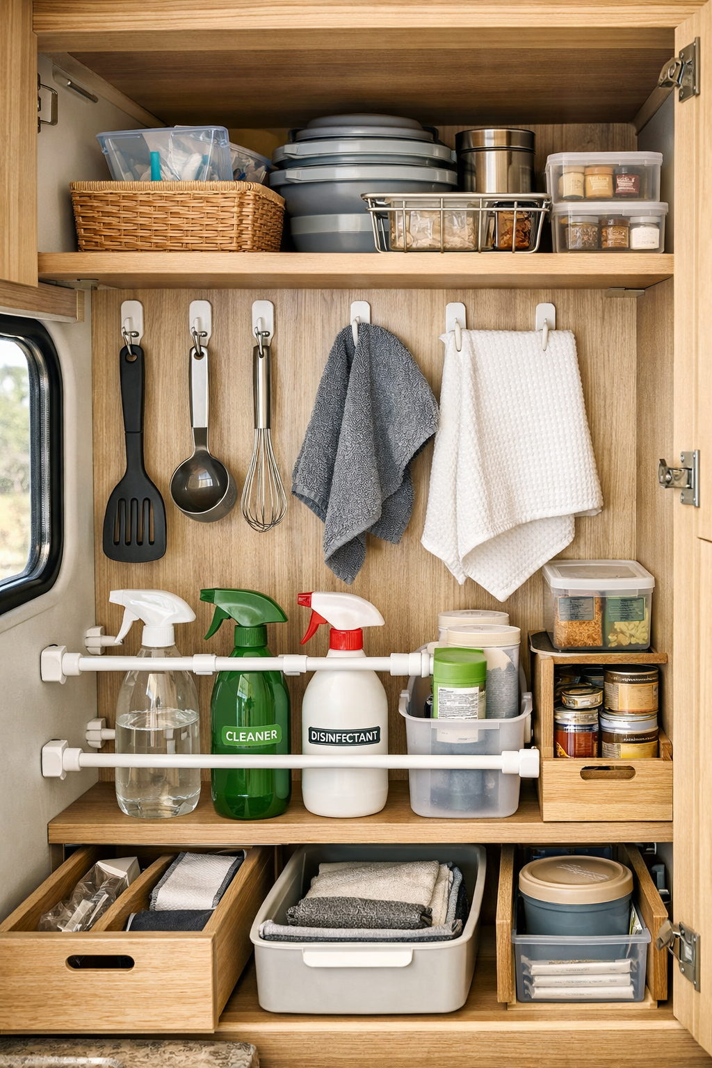 Creating Hidden Storage With Tension Rods and Hooks