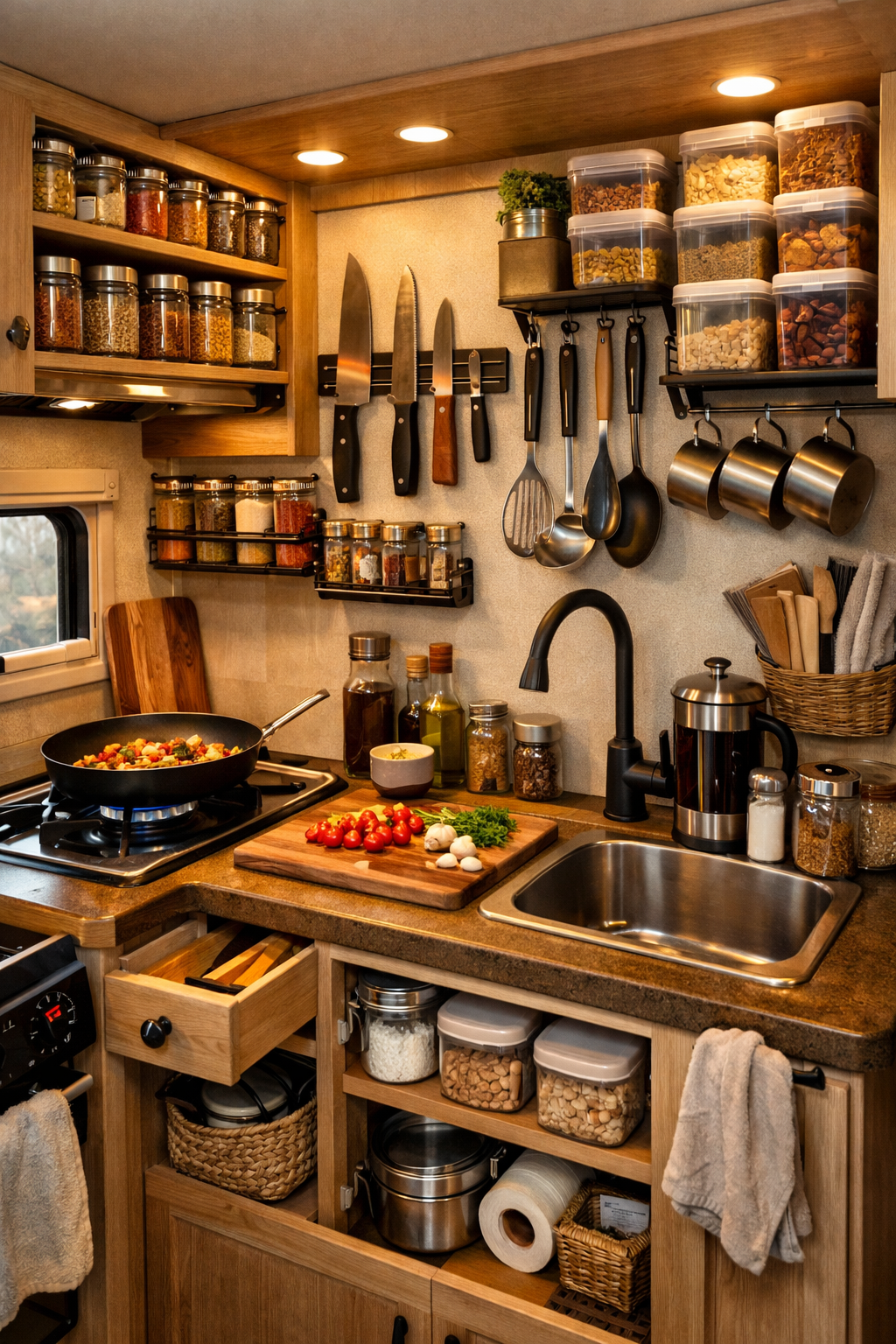 Smart Camper Storage in the Kitchen Area