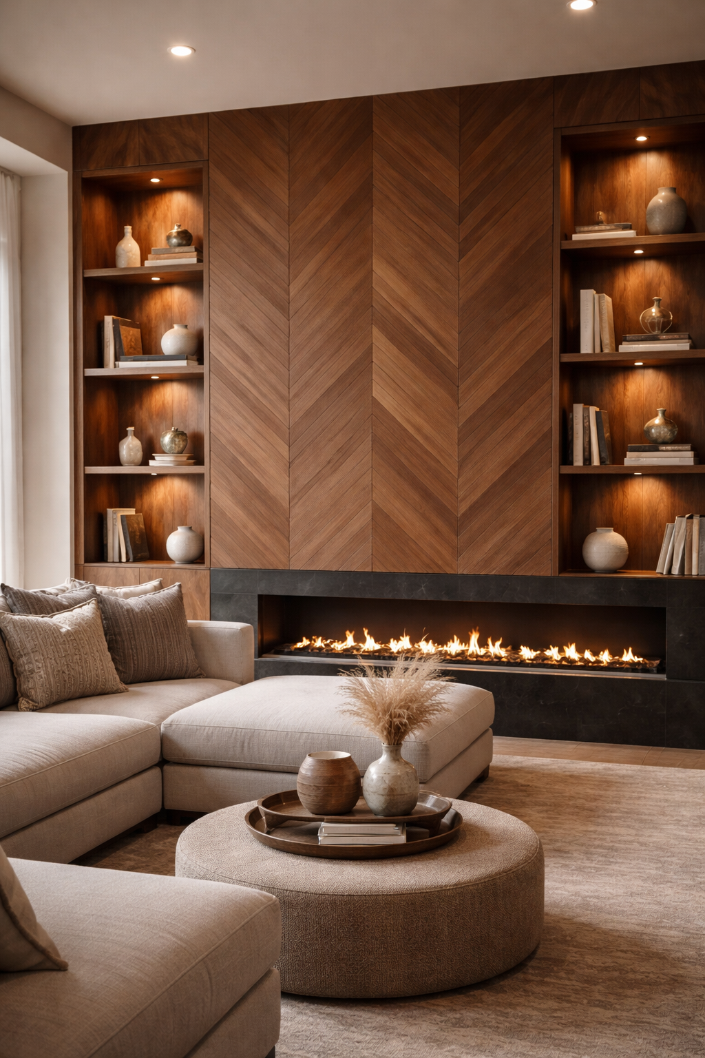 Mid-Range Accent Wall Living Room Designs with Added Texture and Depth